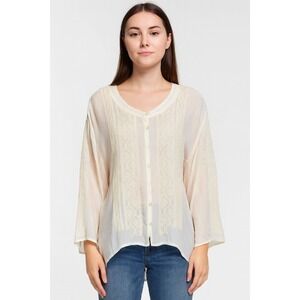 J. Jill Top‎ Blouse Size Large Floral Embroidered Sheer Ivory Cottage Romantic